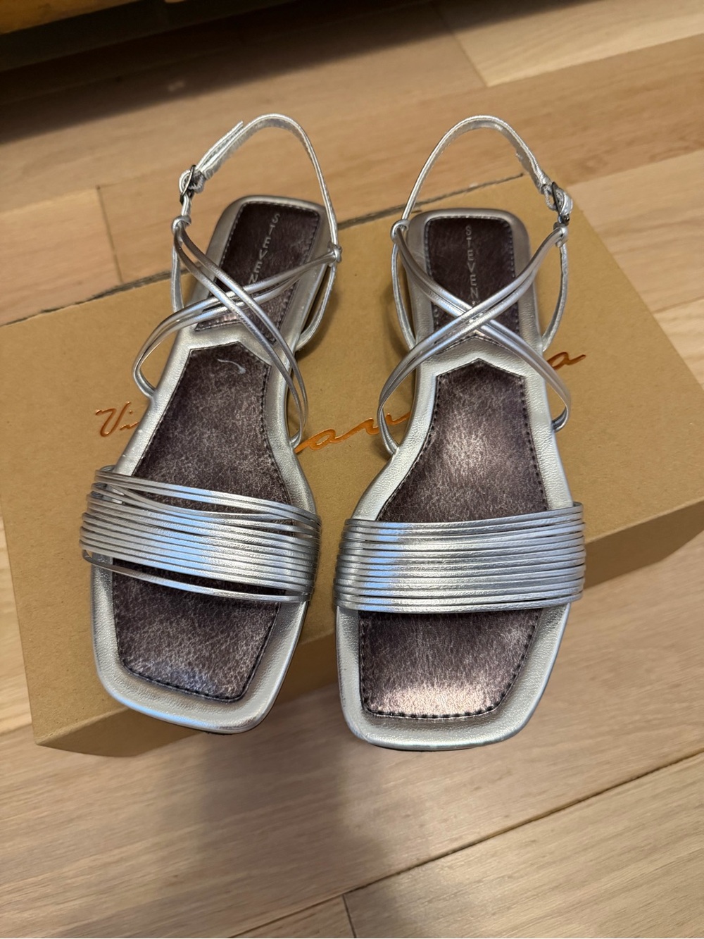 Perfect NWOT silver lattice leather sandal